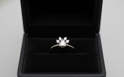 0.48 TCW Heart & Round Moissanite Stone Pet Paw Ring For Her Dog lover Ring