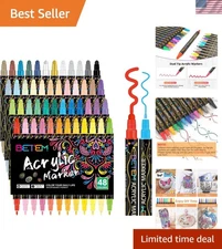 48 Vibrant Dual Tip Acrylic Paint Pens - Non-Toxic for Safe Creative Projects