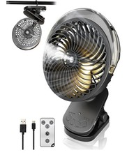 6" Clip on Fan Desk FanPortable, Rechargeable, 12000mAh, with Mist, LED Light,