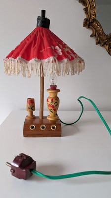 Mid Century Tischleuchte Tiki-Stil Aus Holz Vintage 60er