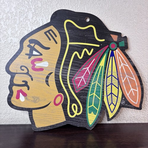 Insegna da parete Chicago Blackhawks Head NHL 11x13 pannello particelle barra mancava - Foto 2 di 7