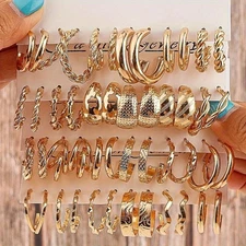 48PC Matching Dangle Hoop & Stud Earrings Set Gold-Tone New Free Ship