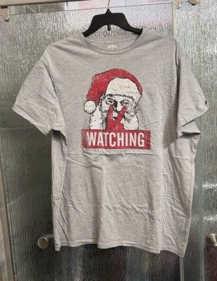 Santa   Is Watching Tshirt Distressed Graphic 26  P2P 31  Length Ladies 3XL