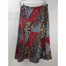 Vintage Y2K Floral Paisley Maxi Skirt Size L Gray Red Indie Cottagecore Grunge