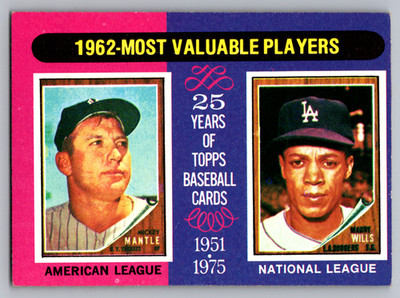 1975 TOPPS #200 MICKEY MANTLE YANKEES & MAURY WILLS DODGERS MVP