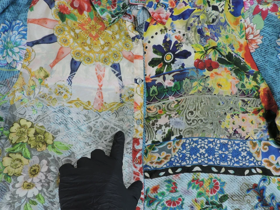 Blusa de seda Johnny Was para mujer XXL floral colorida lengüeta enrollable ligera ¡DEFECTOS! Foto 3 de 4