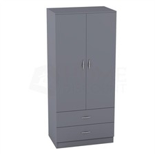 Modern Wooden Wardrobe 2 Door 2 Drawers Storage Hanging Rail Bedroom Furniture