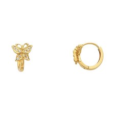 NEW 14K YELLOW GOLD BUTTERFLY HUGGIES EARRINGS