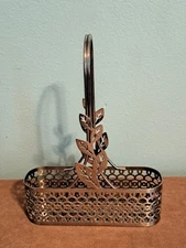 Metal Filagree Handle Basket Silver Leaf Vintage Catch All