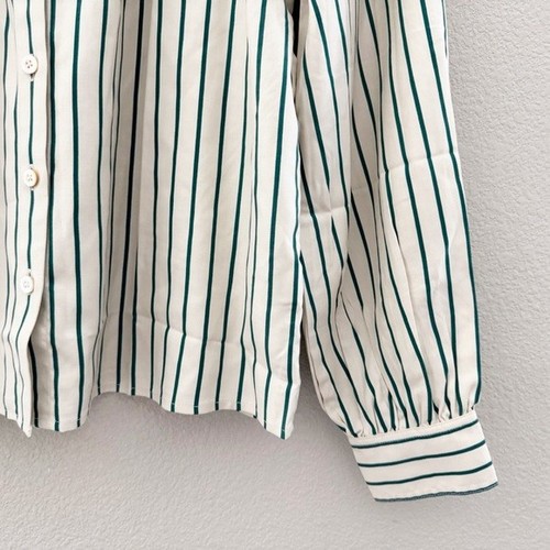 AYR 100% Silk Stripe Shirt Button Up Collared Long Sleeve Blouse Classic Green M - Imagen 7 de 14