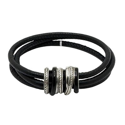 Brighton Neptune s Rings Leather Bracelet BLACK- Magnetic Closure JF9883 $88 NWT