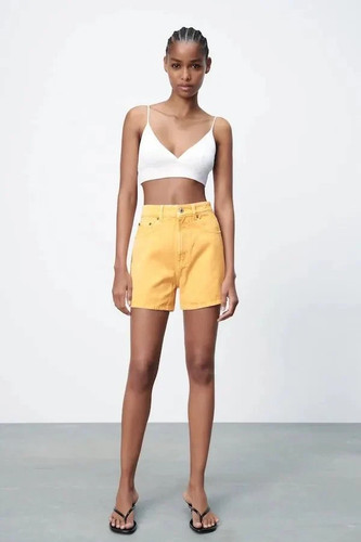 Zara High Rise Denim Mom Shorts Jean Orange Melon Vintage Inspired Cotton 8 - Picture 3 of 19