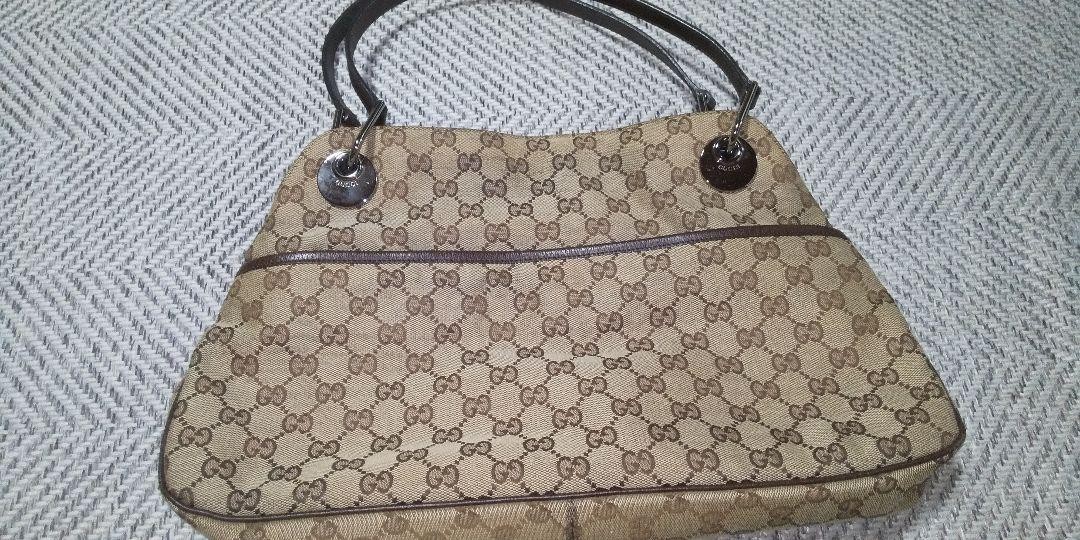 Gucci GG Canvas Handbag 9.8x9.4x15in Preowned Excellent Condition