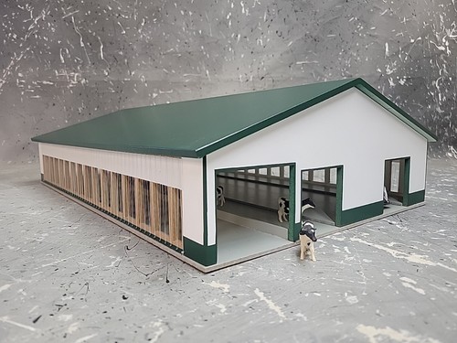 1/64 Custom scratch built FreestallBarn W/Feeding Alley Floor ForestGreen&White - Picture 1 of 10