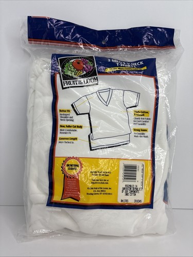 Vintage 1996 NOS Fruit Of The Loom White V-Neck T-Shirt Men Size M 3 Pack NOS - Picture 2 of 3