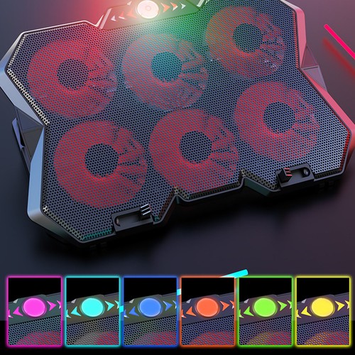 Laptop Cooling Pad 6 Height Adjustable RGB Silent 6 Fan Metal Mesh Gaming Not CB - Afbeelding 15 van 24