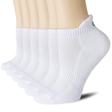 Ankle Athletic Running Socks Low Cut Sport Tab 6 Pairs Medium White