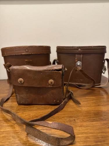 3 Vintage Antique Leather Binocular CASE ONLY