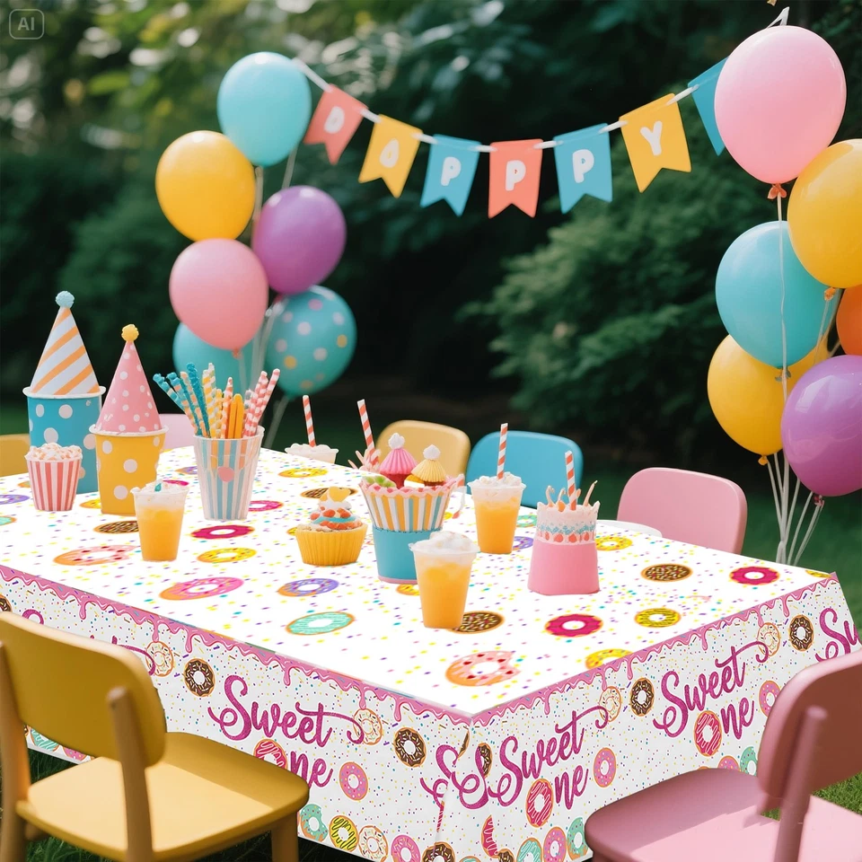 hanviync 3pcs Sweet One Donut Party Tablecloth Donut 1st Party Decorations,1 ... - Image 4 of 4