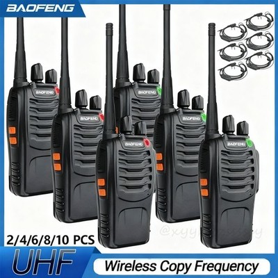 2-10X BAOFENG BF-888S Walkie Talkie Handfunkgerät +Headset UHF Sprechfunkgeräte