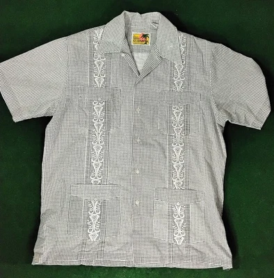 VTG 80's Haband Guayabera Shirt Embroider B/W Medium Poly /Cotton KOREA - Image 1 of 4