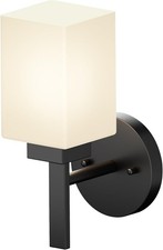 AONEON Wall Sconce Bathroom Vanity Light Fixture White Frosted Glass Black Lamp