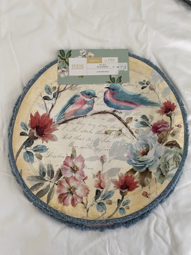 House & Garden Set of 4 Round Polyester 15" Placemats Birds