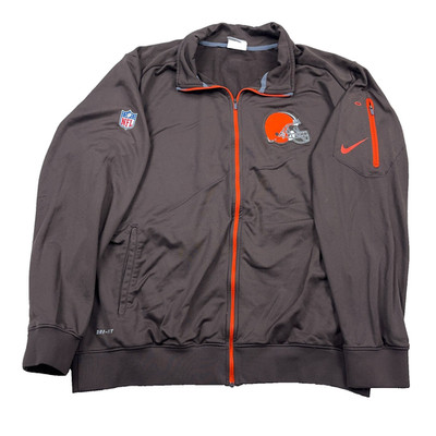 Cleveland Browns Jacket Men Large Brown Nike Dri Fit On Field FUll Zip Warm Up