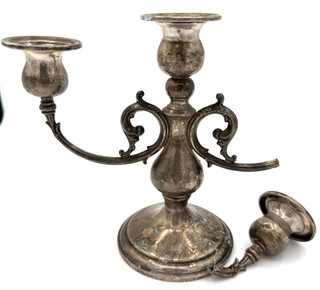 Antique Vintage Sterling Silver 3 Candle Holder 7.5" Inches Tall 500.3 Grams