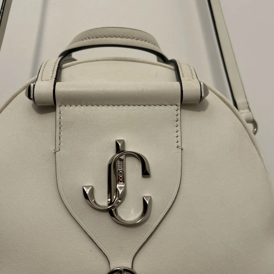JIMMY CHOO VARENNE BOWLING Shoulder Bag Hand Bag White Leather JC Logo Accent - Image 2 of 4