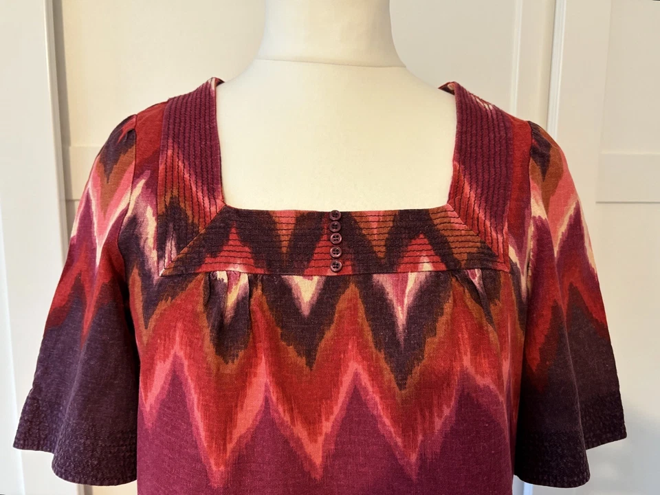 Marks & Spencer Blouse size 18 Pink/Red Mix Linen Blend Zigzag Beautiful! - Image 2 of 4