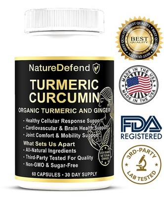 NatureDefend Premium Turmeric Curcumin+Ginger 60ct Joint USA Made Veteran Owned