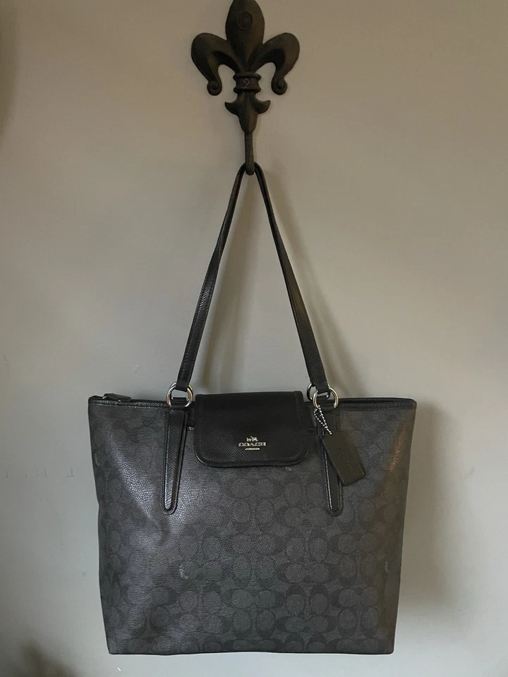 Bolso de hombro COACH Ward negro/gris humo logotipo de firma con cuero negro Foto 4 de 4