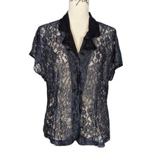 90s Vintage Victoria's Secret Gold Label Lace and Satin Top Black Large