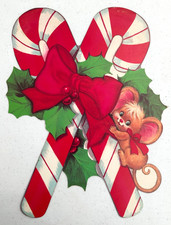 Whimsical Christmas Holiday Mouse Candy Canes Paper Die Cut Wall Decoration