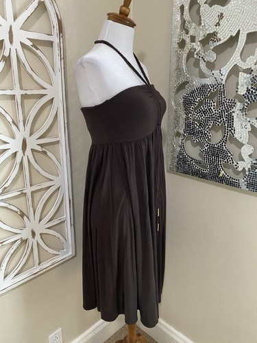 Y2K VICTORIAS SECRET BRA TOPS medium BROWN ADJUSTABLE HALTER FIT & FLARE DRESS - Picture 3 of 8