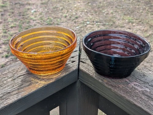 Blenko Glass Step Bowl 6.5" Diameter Art Deco Amethyst Topaz Mold Marks Handmade