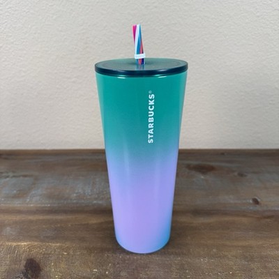 New Starbucks Green Blue Abstract Gradient Stainless Steel Cold Cup Tumbler 24oz