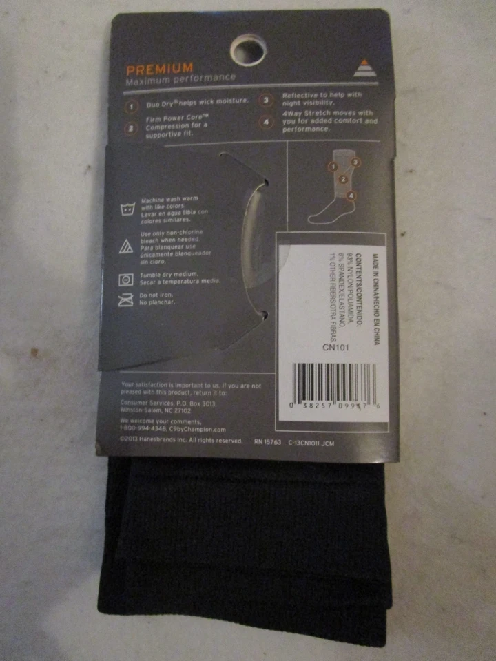 1 Pair Champion C9 Reflective Running Black Compression Calf Sleeves Mens S / M - Image 2 of 3