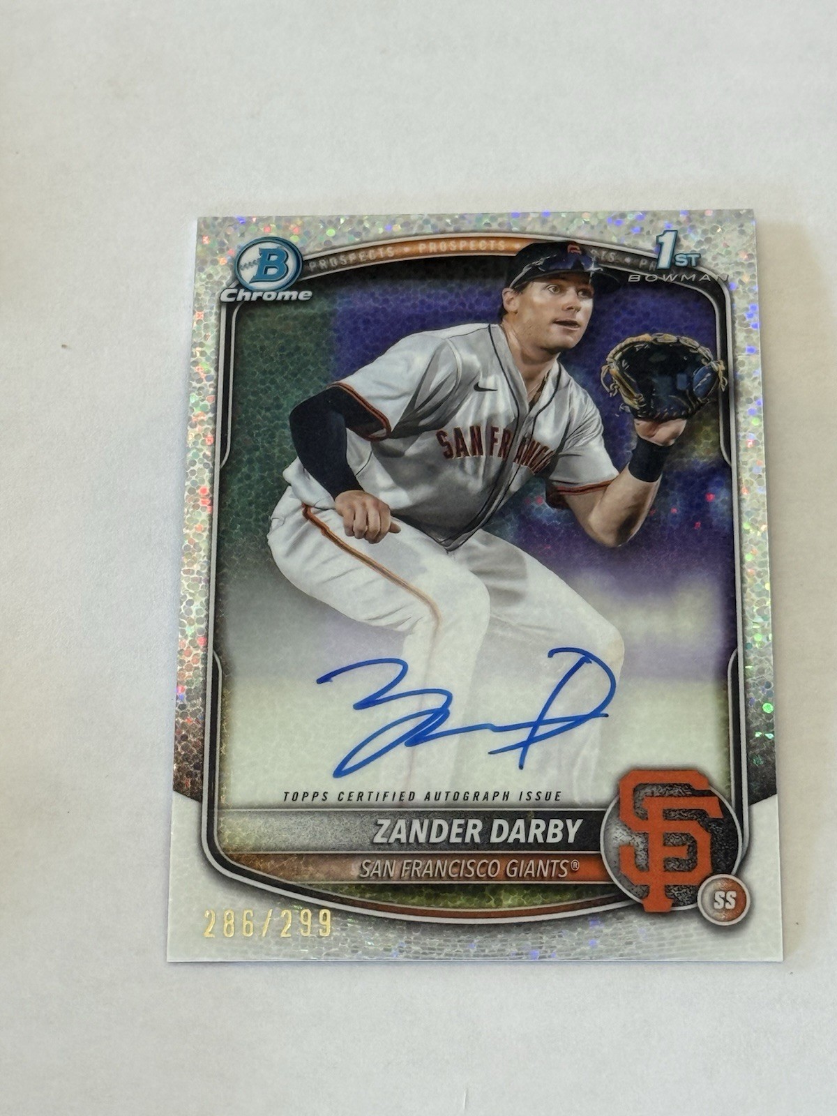 2025 Bowman Chrome Zander Darby 1st Speckle Refractor Auto /299 Giants
