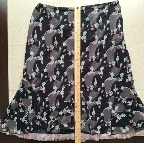 Allison Taylor Vintage Silk Floral Skirt Sz M Midi Stretch Lined 90s Y2K Fairy - Picture 6 of 9