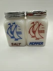 Vintage Hazel Atlas Salt & Pepper Milk Glass Sailboat Nautical Set