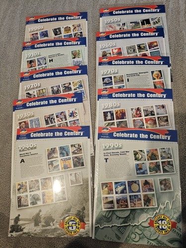 US stamps Celebrate The Century 1900s-1990s Complete set 10 Stamp Sheets Sealed - Picture 1 of 4