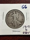 1917-D WALKING LIBERTY HALF DOLLAR OBVERSE GOOD DETAILS - RIM DING TOP!