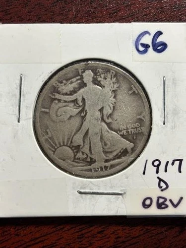 1917-D WALKING LIBERTY HALF DOLLAR OBVERSE GOOD DETAILS - RIM DING TOP!