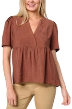 DG2 by Diane Gilman Women's Puff Sleeve V-Neck Blouse Cocoa