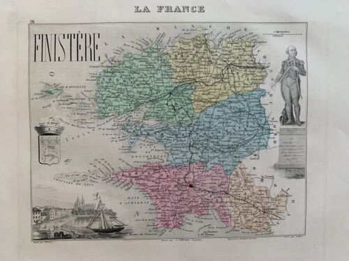 CARTE - GEOGRAPHIE - FRANCE - LE FINISTERE - GRAVURE VUILLEMIN - 1881 - Photo 1/3