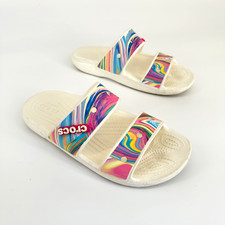 Crocs Unisex Slide Sandals Size M6 W8 White Multicolor Comfort Open Toe Poolcore