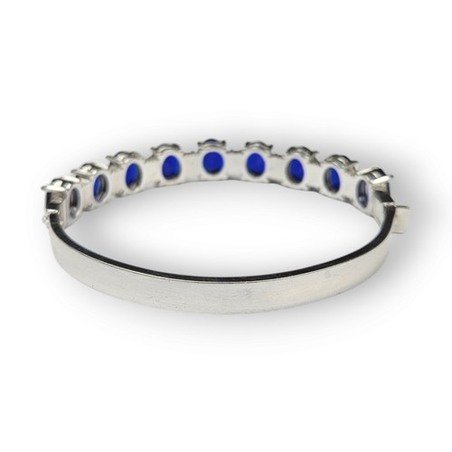 Rhinestone Stainless Steel Cuff Bracelet Bangle Deep Blue Silver Tone ~7 5/8" - Picture 4 of 12