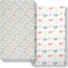 Super Soft Stretch Knit Crib Sheet Fitted King Size Full, Rainbow Whale2